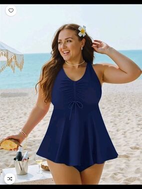Rosvigor Plus Size Womens Tankini Swimsuits Two Piece Navy Ruched Front- Size XL